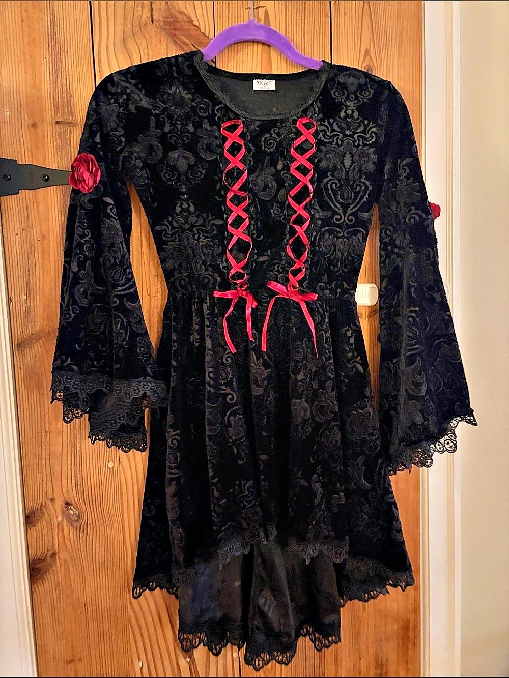 Restyle Black & Red Lace Mini Dress Costume 3 pieces